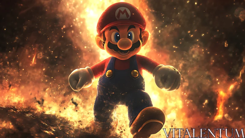 Mario Hero Rising Through Explosive Fire and Energy