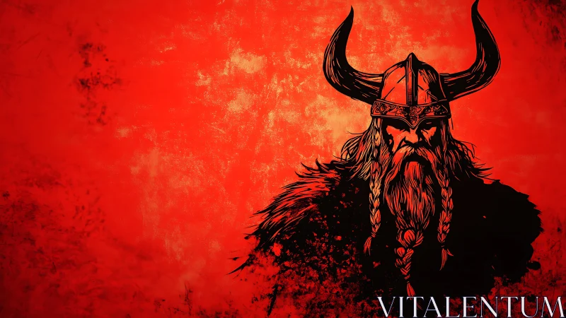 Viking warrior illustration occupies right side over red field