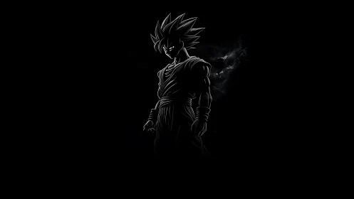 Dark anime warrior silhouette with glowing edge highlights.