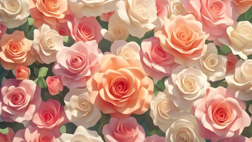 Roses in Multiple Tones. Coral, Pink, Peach, Cream.