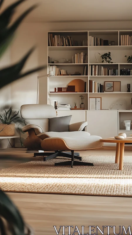 Sunlit reading corner with a cozy modern lounge chair.