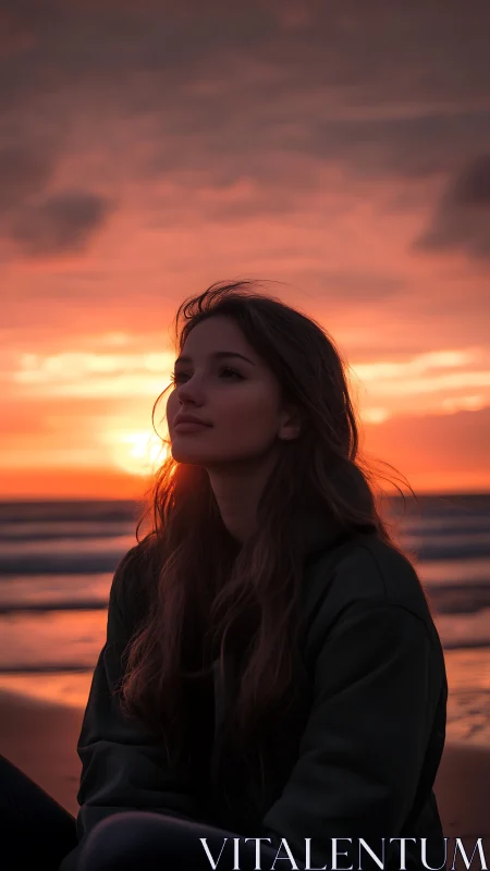 Sunset contemplation frames a serene shoreline portrait.