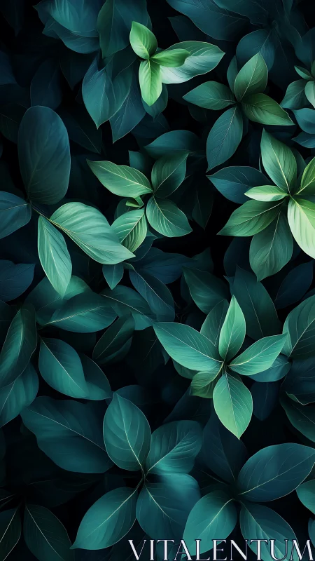 Gentle teal foliage glowing softly in a calm night garden.
