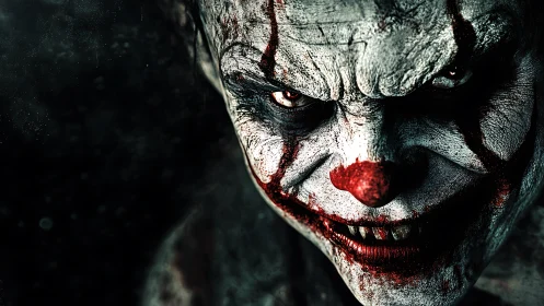 High-contrast demonic clown portrait with hyperreal textures.