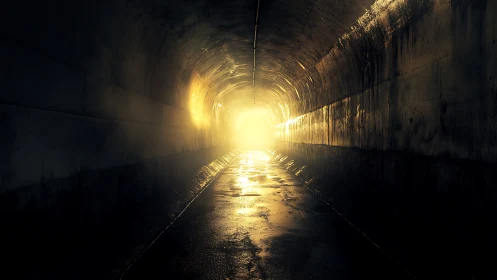 Backlit urban tunnel corridor rendered in dramatic chiaroscuro