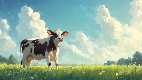 Pastoral dairy cow rendered with painterly brushwork and soft light