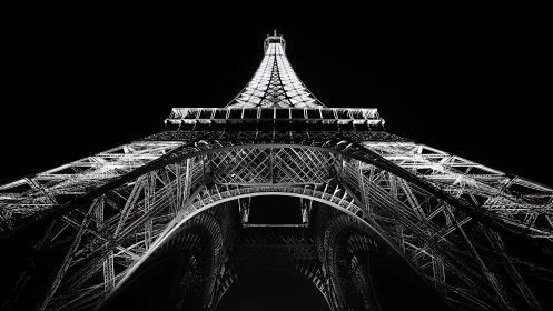 Structural steel tower photographed from low central viewpoint