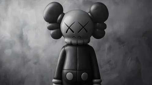 Moody monochrome toy figure in a soft storm of gray tones.