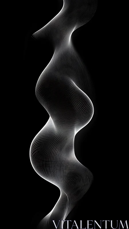 Curved luminous line sculpture in flowing vertical motion.
