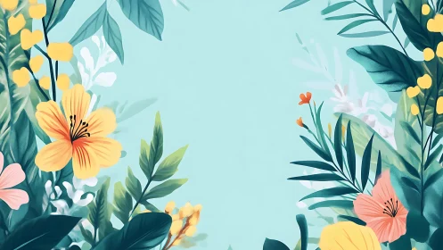 Botanical Illustration with Yellow and Pink Flowers.