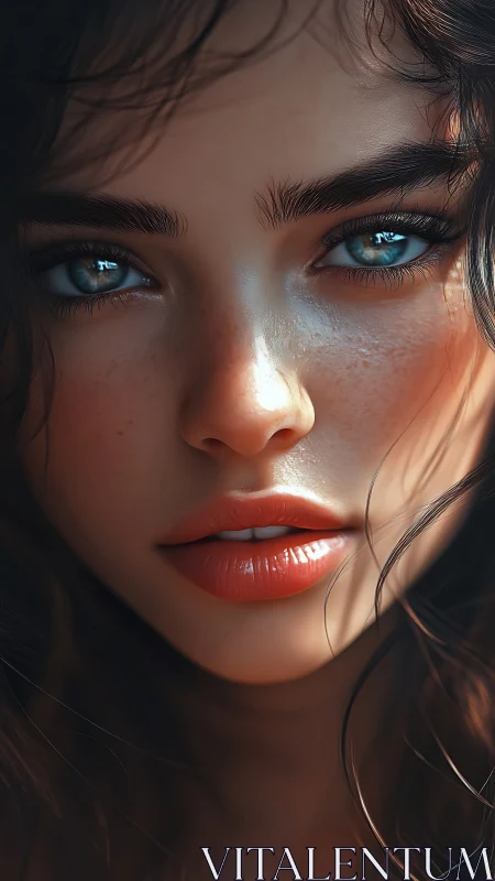 Close-up gaze turns freckles and gloss into quiet starlight