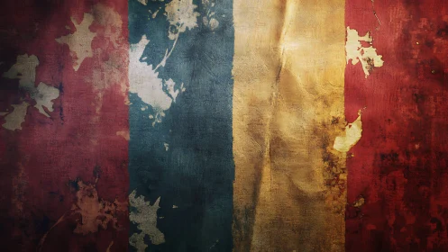 Weathered tricolor flag rendered as textured grunge canvas