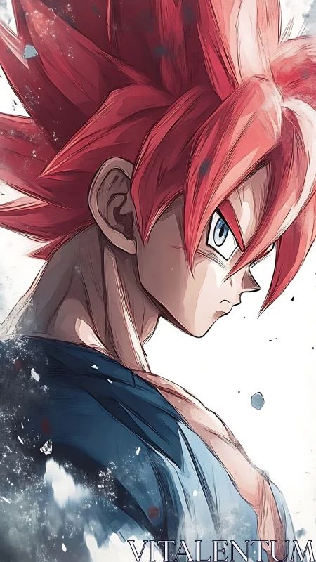 Anime warrior portrait with spiked red hair and focus.