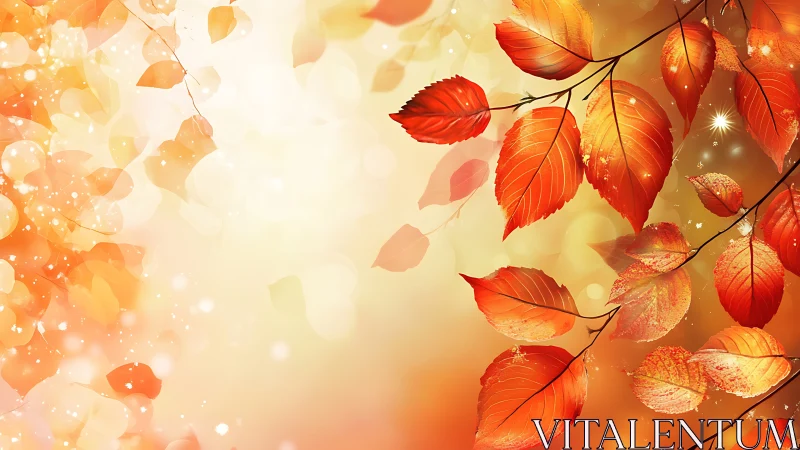 Glowing autumn leaves suspended in golden bokeh haze.