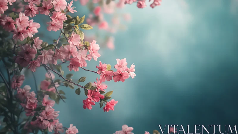 Pink Blossoms Against Turquoise Sky