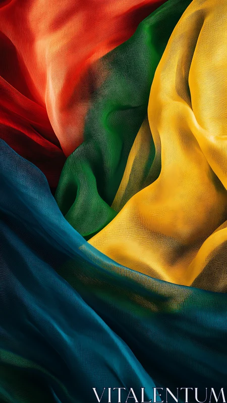 Multicolored translucent fabric folds form flowing abstraction