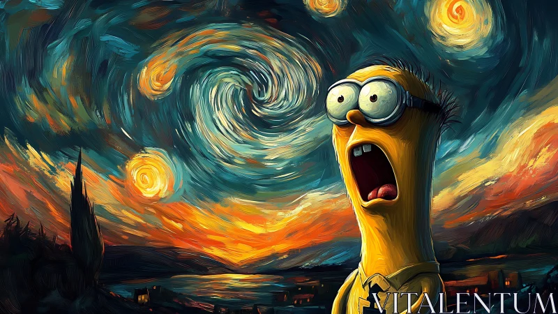 Hybrid cartoon specter under turbulent postimpressionist sky.