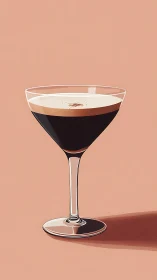 Cocktail with espresso and cream layers displayed in martini glass.