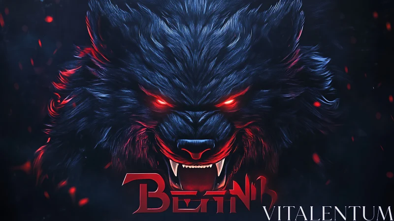 Snarling neon wolf head glows with intense red fury.