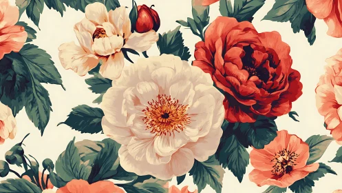 Vintage Floral Garden: Peonies and Roses in Soft Romantic Bloom