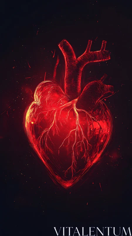 Neon glowing anatomical heart rendered with red luminescent effects