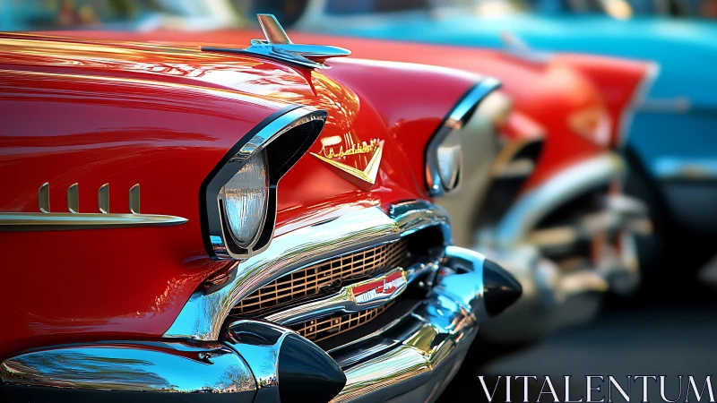 Chrome-smiled classic cruisers bask in candy red nostalgia.