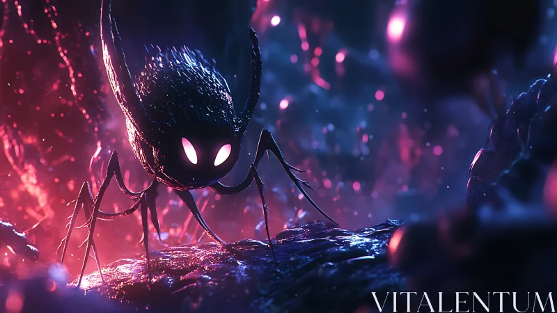Bioluminescent insectoid creature rendered with neon rim lighting