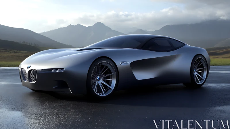 Storm-silver concept coupe prowls a misty mountain highway.