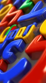 Glossy 3D multicolor letters rendered in tight macro view