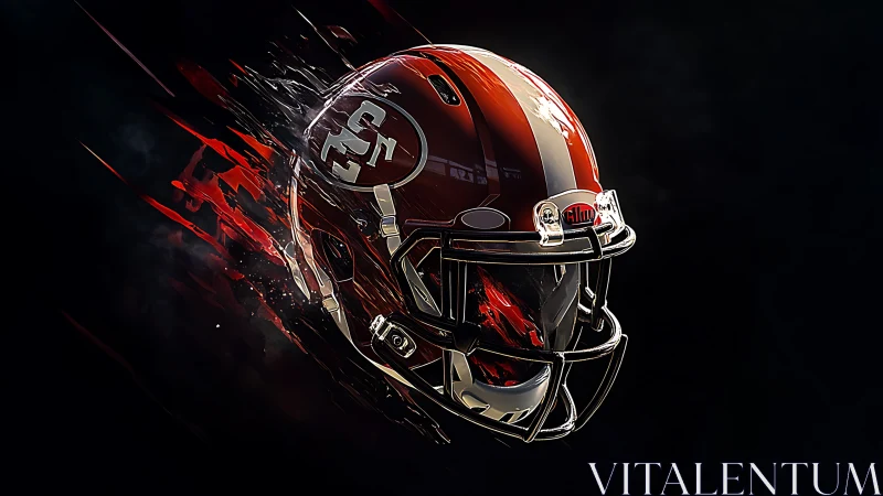 High-gloss red football helmet with dynamic motion streaks