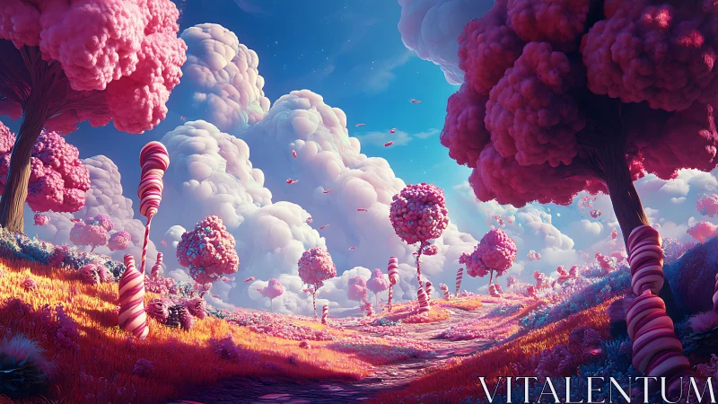 Candy cloud forest glows beneath a sugar-bright sky