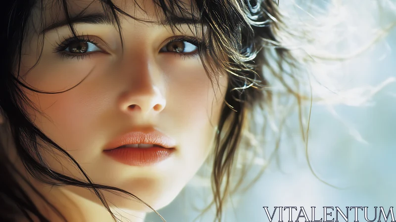 Soft sunlight lingers across a wind-tousled digital gaze