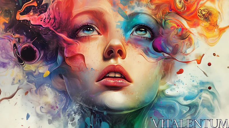 Surreal female portrait dissolves into chromatic fluid abstraction