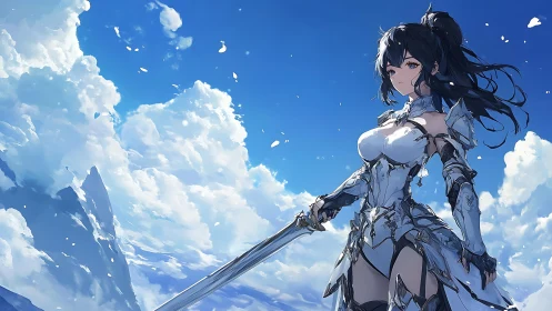 Skybound knight resting between clouds and quiet resolve.