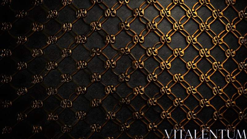 Luxurious gold chain pattern on black leather background, 3D style.