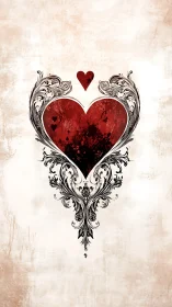 Ornamental Heart with Baroque Flourishes and Grunge Texture Overlay