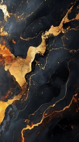 Metallic gold fissures traverse dark marbled strata with glowing veins