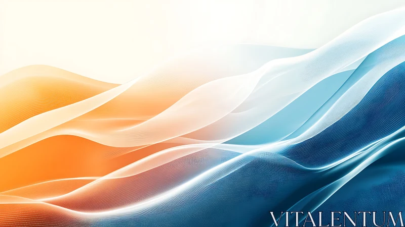 Flowing orange and blue digital waves create airy motion.