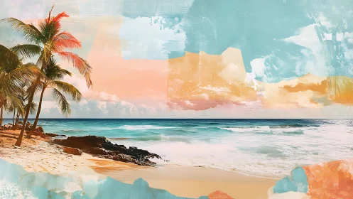 Sunlit palm shore wrapped in dreamy pastel ocean skies.