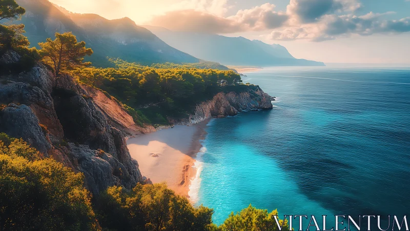 Mediterranean Coastline at Golden Hour. Turquoise Waters.
