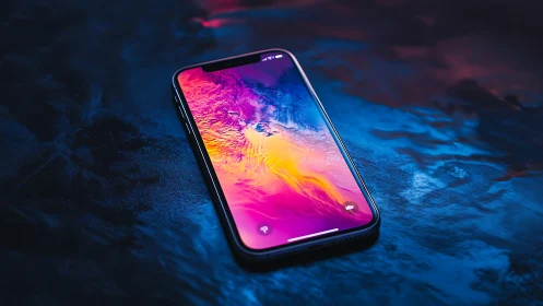 Smartphone Display Exhibiting Chromatic Gradient Rendered on Liquid Substrate.