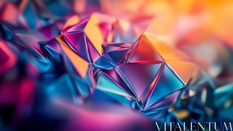 Geometric chrome pyramids under neon gradient lightscape.