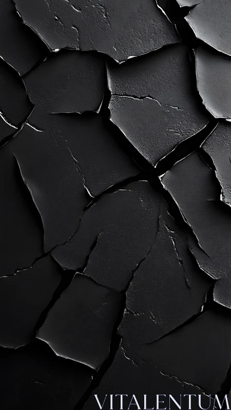 Matte black cracked surface forms abstract dark pattern.