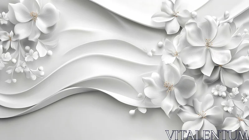 White 3D Flowers with Elegant Flowing Ribbons.