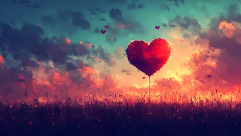 Surreal Heart Landscape: Dreamlike Vision Through Cosmic Skies.