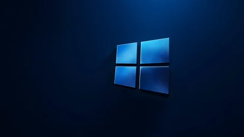 3D Windows Logo on Dark Blue Background, Minimalist Digital Art.