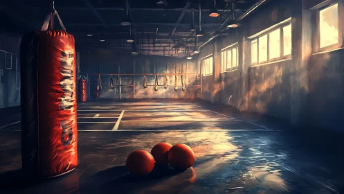Professional Boxing Facility with Heavy Bags and Training Space