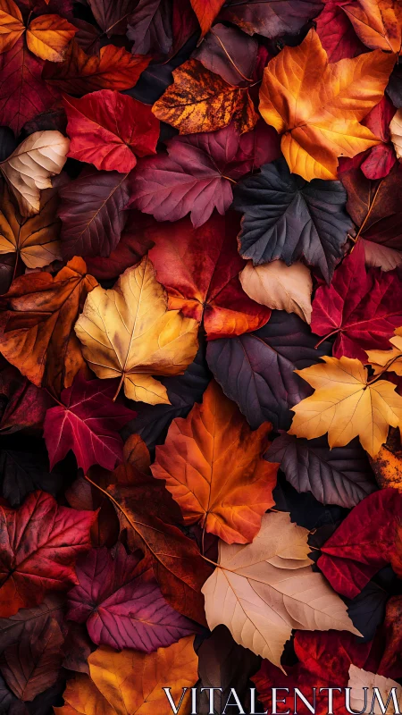 Overlapping autumn leaves in dense layered arrangement.