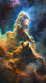 Photorealistic nebula pillar with luminous contour gradients.