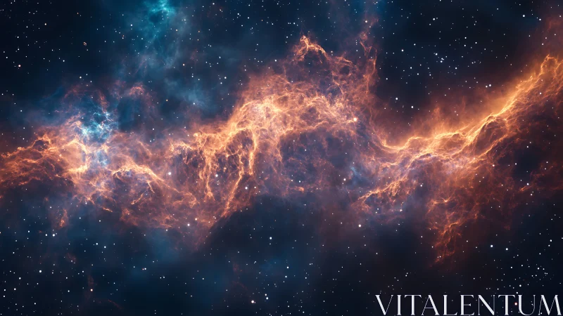 Fiery orange nebula stretching across deep star field.